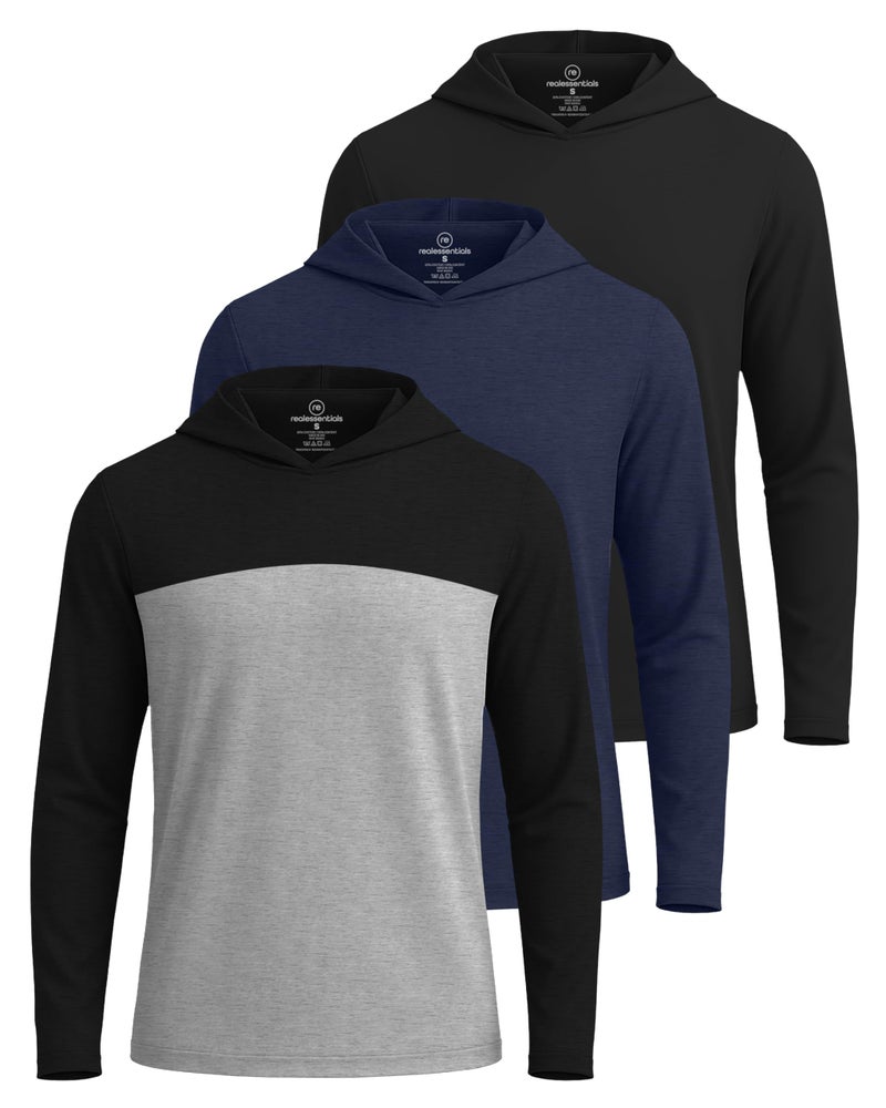 REALESSENTIALS Real Essentials 3 Pack: Men's Dry Fit Wicking Long Sleeve Fishing Active Hoodie Pullover Sweatshirt (Big & Tall)-Set 1, Small - Image 1